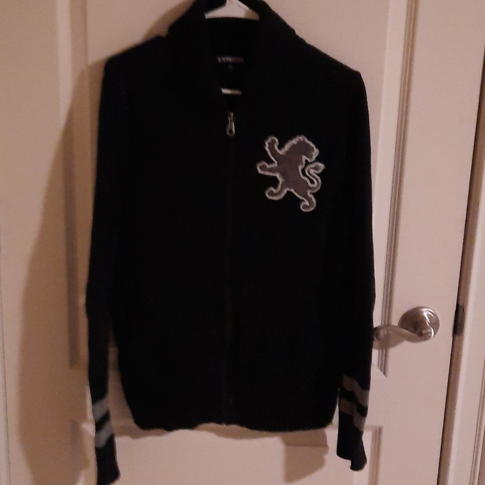 Express zip-up Sweater with Lion Embroidery